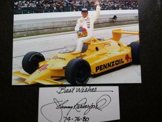 Johnny Rutherford Hand Signed Autograph Cut With 4x6 Photo - 3x Indy 500 Wins