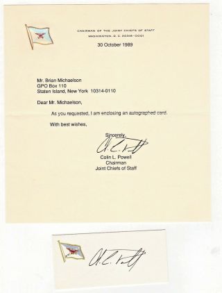 Colin Powell Chairman Joint Chiefs Of Staff Tls Autograph Hand Signed Letter