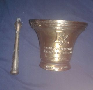 Rare Vintage Rx Pharmacy Mortar Pestle Brass 76 Bicentennial