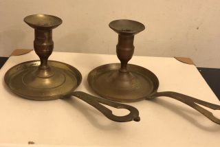 Brass Pewter Candle Holder with Handle and Wax Catcher Dish 4.  5” 2