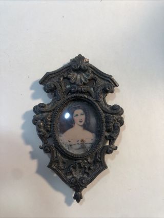 Vintage Mini Metal Picture Frame 4 Inches Long By 2 1/2 Inches/doll House Acces