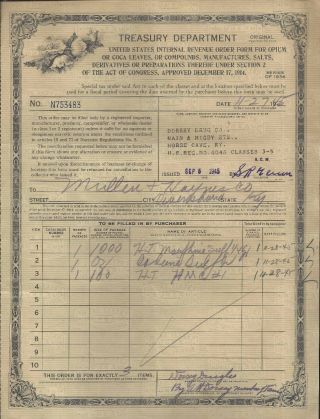 Vintage 1945 Treasury Department Opium & Coca Leaves Order Form