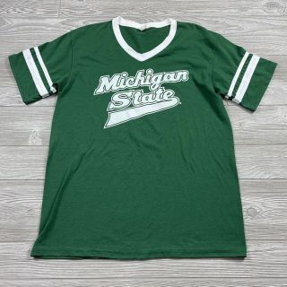 Vintage Michigan State Spartans Shirt Green T - Shirt Adult Large Baseball Tee M25