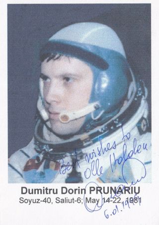 Card Signed D D Prunariu Romanian Cosmonaut.  Flew In Space Aboard Soyuz 40