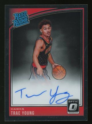 2018 - 19 Donruss Optic Rated Rookie 198 Trae Young Rc Auto " Sharp Corners "