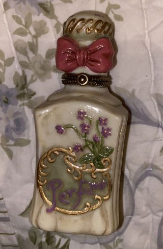 Vintage Victorian Style Perfume Bottle Porcelain Ceramic Hinged Trinket Box