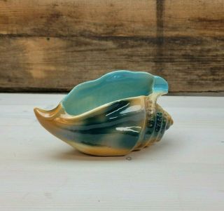 Vintage Mcm Conch Sea Shell Planter Ceramic Art Pottery Beach Retro Blue Mid Mod