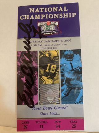 2002 National Championship Rose Bowl Ticket Stub Signed By Eric Crouch Heisman