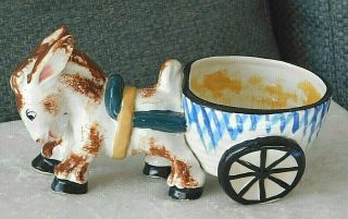 Antique Occupied Japan Ceramic Donkey/mule With Cart Vase Planter 7 1/4 " Long
