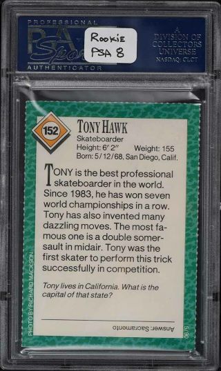 1990 Sports Illustrated for Kids 152 Tony Hawk RC PSA 8 NM - MT SIFK Rookie 2