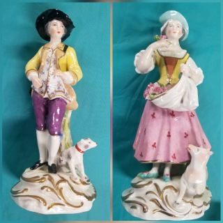 Pair Vintage Figurines Lady W/rose 