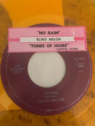 Rare Yellow Vinyl Jukebox 45/ Blind Melon " No Rain " Capitol Vg,