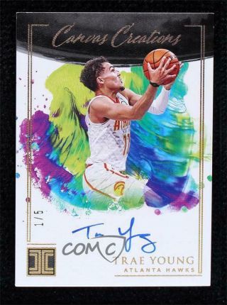 2020 - 21 Panini Impeccable Canvas Creations Holo Gold 1/5 Trae Young Cc - Try Auto