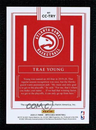 2020 - 21 Panini Impeccable Canvas Creations Holo Gold 1/5 Trae Young CC - TRY Auto 2