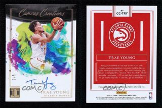 2020 - 21 Panini Impeccable Canvas Creations Holo Gold 1/5 Trae Young CC - TRY Auto 3