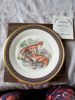 Vintage Lenox Boehm Woodland Wildlife 10.  75 " Red Foxes 1974 Plate