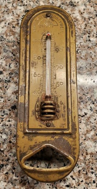 Vintage Brass Thermostat Cover Honeywell Tycos Thermometer Steampunk