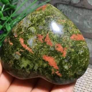 Natural Unakite Crystal Heart Shape Gem Polished Healing Stone 185g 2.  74 " A2343