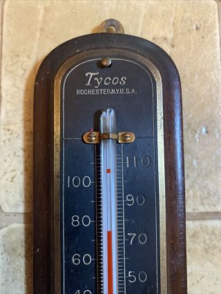 Vintage Tycos Wall Thermometer Brass Wood Mahogany 2