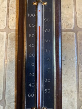 Vintage Tycos Wall Thermometer Brass Wood Mahogany 3