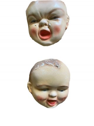 Vintage 1940’s Chalkware Plaster 3d Baby Faces (wall Plaques)