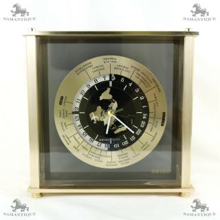 Vintage Seiko Quartz World Time Clock.  Brass.  Japan.  Gmt Airplane