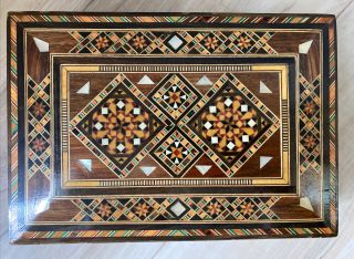 Vintage Inlaid Wooden Box Micro Mosaic Marquetry Sirian Jewelry Box