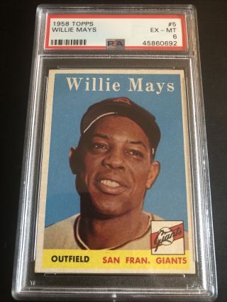1958 Topps Willie Mays San Francisco Giants 5 Baseball Card Psa 6 Ex/mt