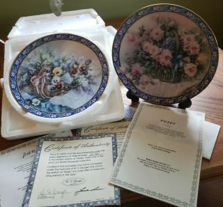 1992 Roses & Pansies Plates 1 & 2 Issue By Famous Artist Lena Liu/w.  S George