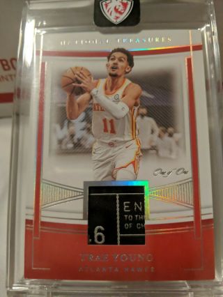 2020 - 21 National Treasures Trae Young Game Laundry Tag One Of One 1/1