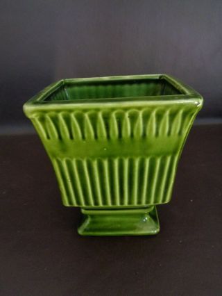 Vintage Dark Green Ceramic Pottery Footed Vase
