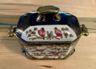 Oriental Accent Trinket Box,  Ceramic Birds & Flowers Motif