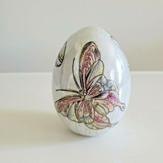 Ceramic Decorative Egg Hand Painted Iridescent Butterfly Design 4 "