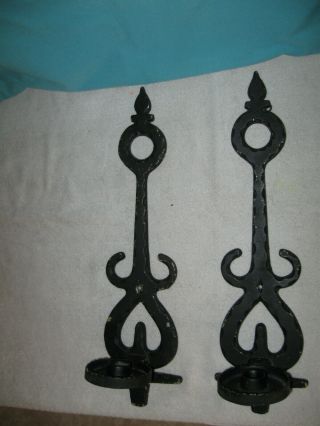 Lovely Vintage Black Metal Wall Sconces For Tapered Candles 18 " X 5 "