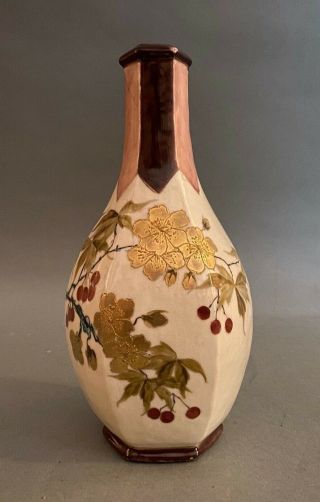 Antique Stellmacher Teplitz Austria Satsuma Style Ceramic Vase Drilled