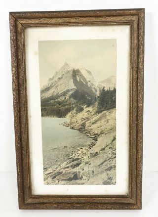 Vintage Wood Picture Frame Colorized Landscape Print W/ Glass 7 X 11 For 6 X 10
