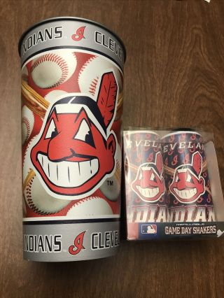 2009 Cleveland Indians Plastic Cup And Salt Pepper Game Day Shackers Chief Wahoo