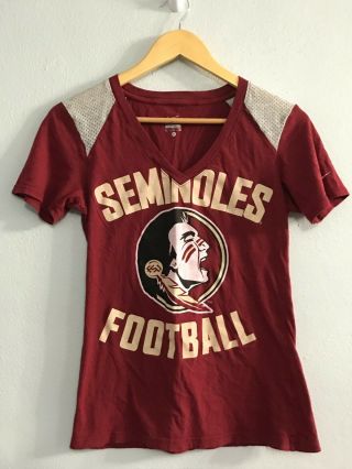 Fsu Florida State Seminoles Football Nike Womens Small Garnet S/s V - Neck T - Shirt