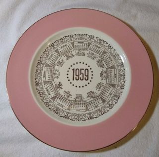 Vintage Homer Laughlin 1959 Zodiac Pink With Gold Rimmed Calendar Plate