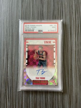2018 - 19 Nba Hoops Rookie Ink 5 Trae Young Rc Auto Hawks Psa 9