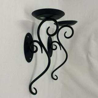 Partylite Hearthside Black Wrought Iron Wall Sconce Pillar Candle Holder Pair