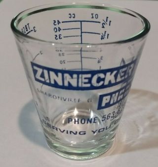 Vintage Pharmacy Measuring Dose Glass Zinnecker Drug Store Sharonville Ohio