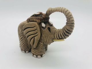 Vtg Artesian Rinconada Elephant Figurine Trunk Up Good Luck Signed Hand Carved