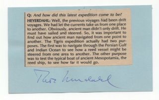 Thor Heyerdahl - Norwegian Ethnographer - Autographed 3x5 Card