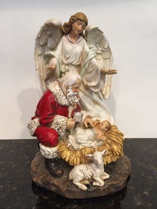 ⭐️napco Inc.  Santa,  Angel W/ Baby Jesus 9.  5” Resin Tabletop Figurine
