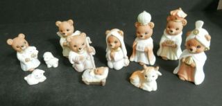 Vintage Homco Ceramic 11 Pc.  Teddy Bear Nativity Set 5412