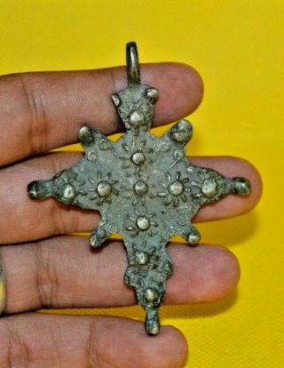 Rare Antique Medieval Viking - Age Bronze Hand - Carved Cross 10 - 13th Century