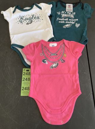 3 Nfl Philadelphia Eagles Baby Girl 0 - 3 Months One Piece Short Sleeve Pink Green