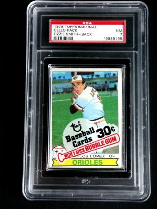 1979 Topps Baseball Cello Pack With Ozzie Smith Rookie Card On Back Psa 7