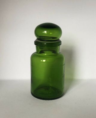 Vintage Small Green Glass Chemist Pharmacy Bottle Jar Made In Belgium 4.  5”